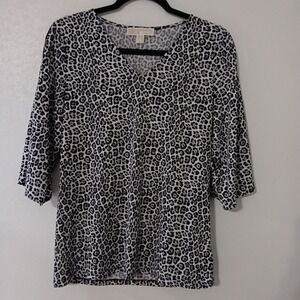 Michael Kors Women's Blouse‎ Sz S Cheetah Print Grey/White/Black 3/4 Sleeve ...